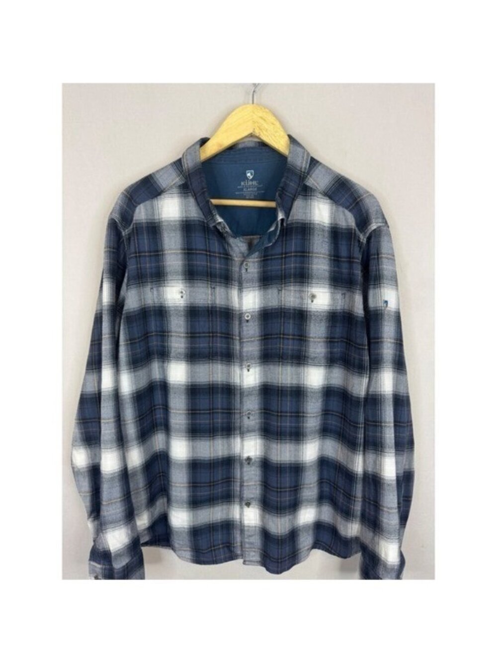 Kuhl Mens XL Blue White Plaid Flannel Long Sleeve Button Down Shirt RN 108846
